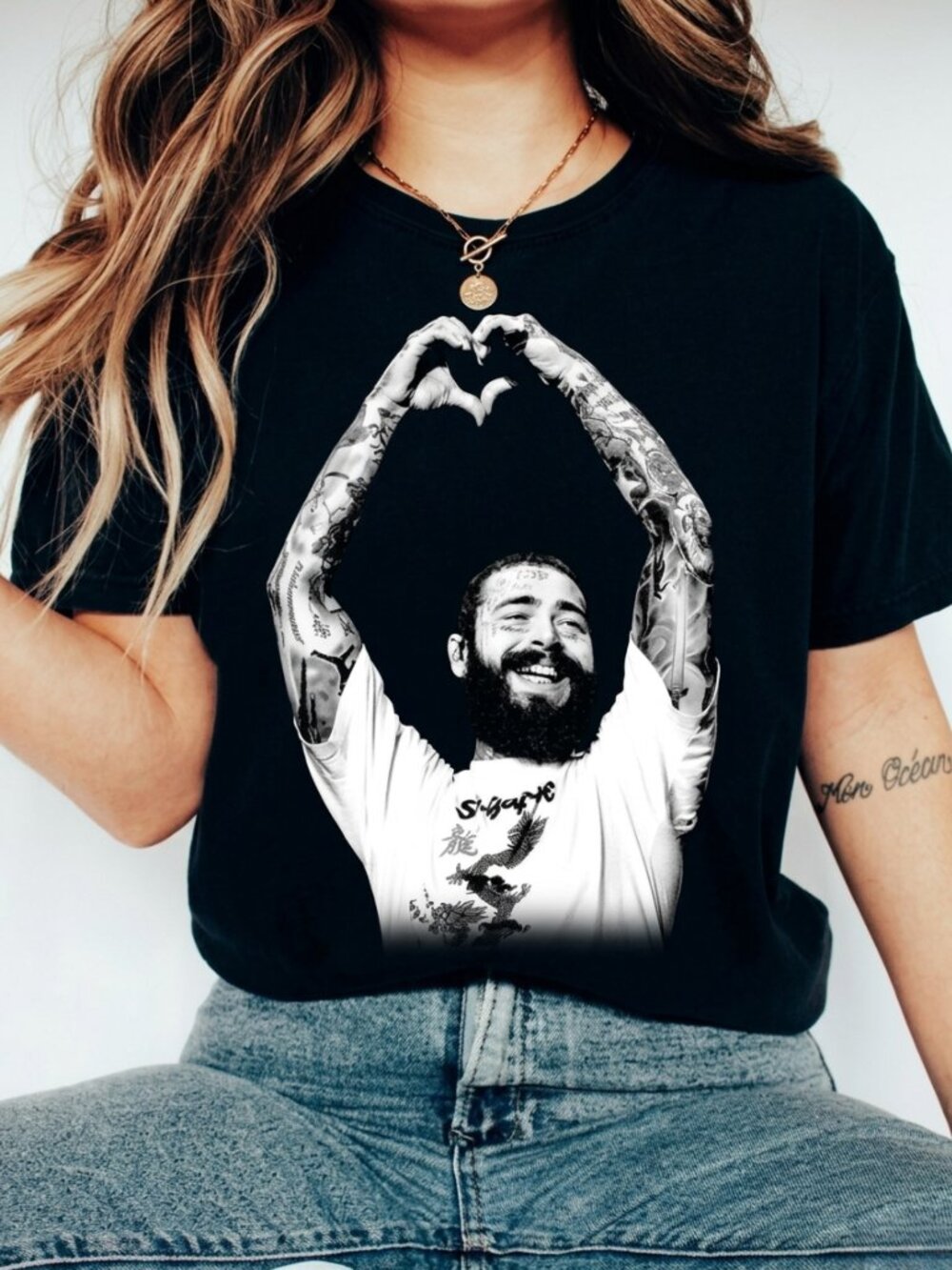 Post Malone Vintage Graphic Tee Y2K Rap Concert Shirt Streetwear Black